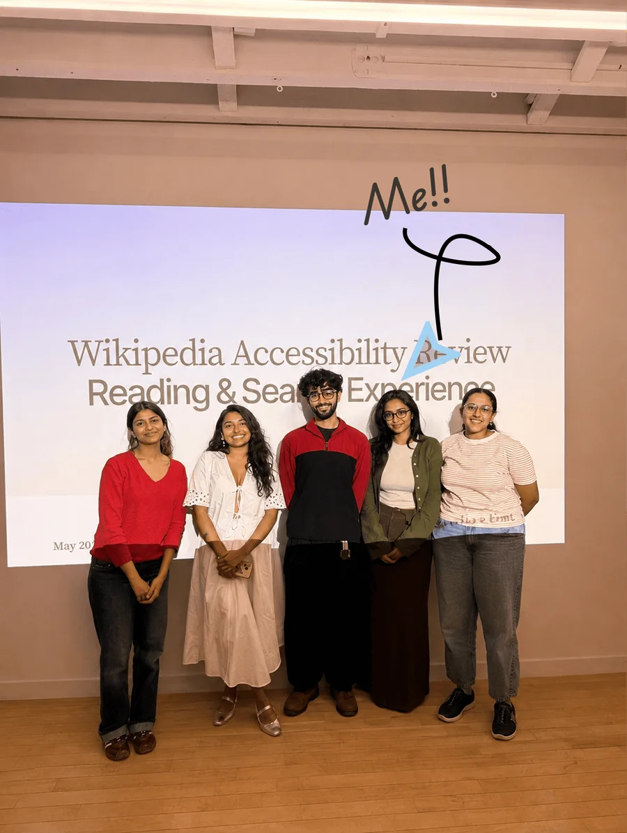 Shavanie with her team in front of their Wikipedia Accessibility Review slide