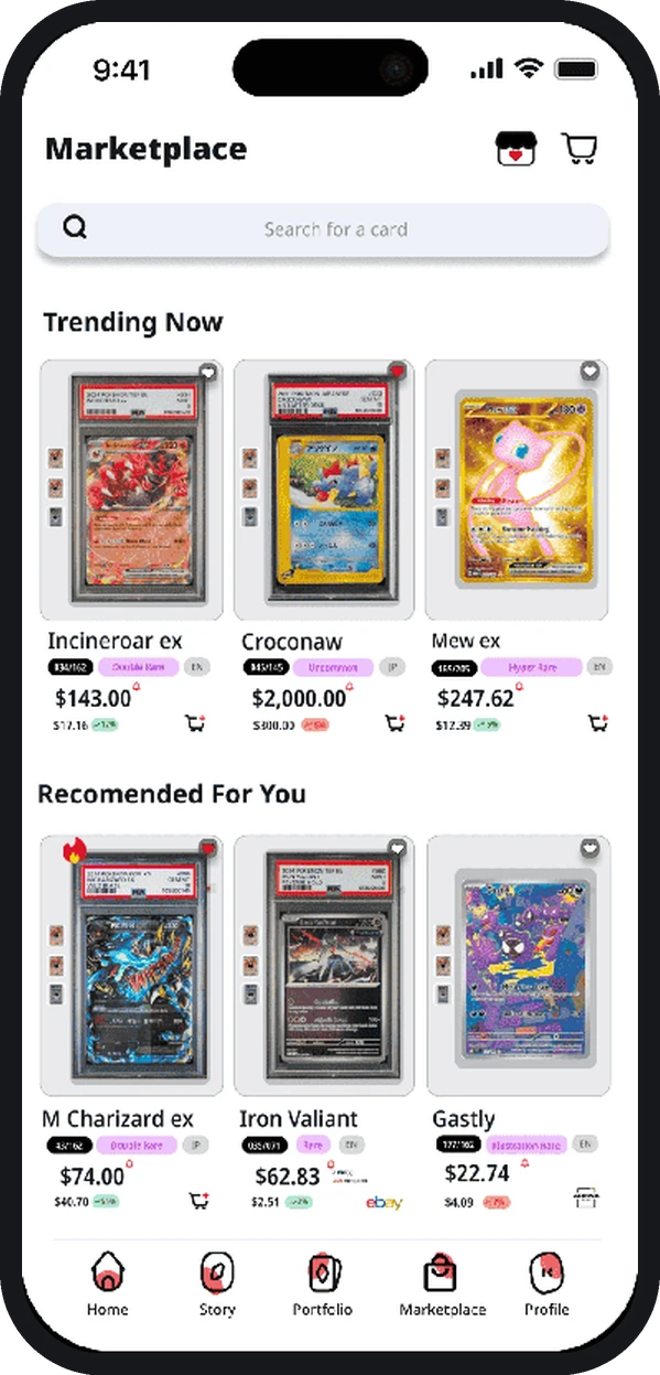 Version 1 Marketplace with three small cards per row