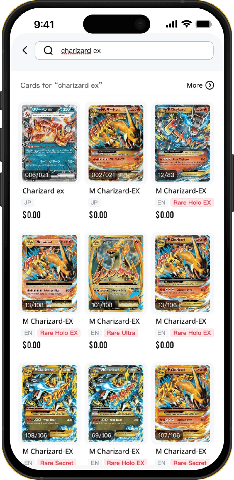 Before: search results for charizard ex