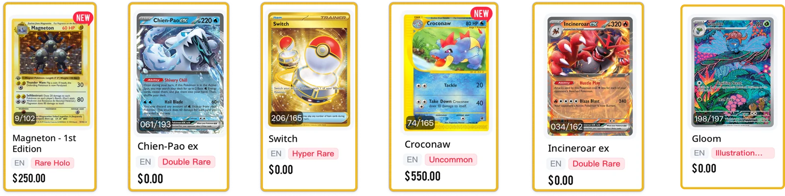 Zoomed card row: $250 and $550 listings mixed with $0.00 cards, no seller shown
