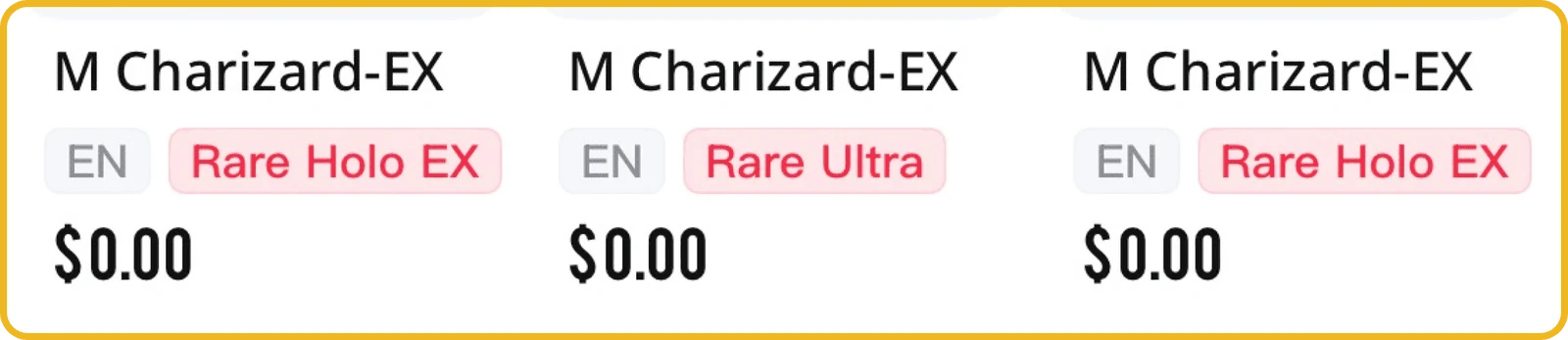 Zoomed search results: every price reads $0.00